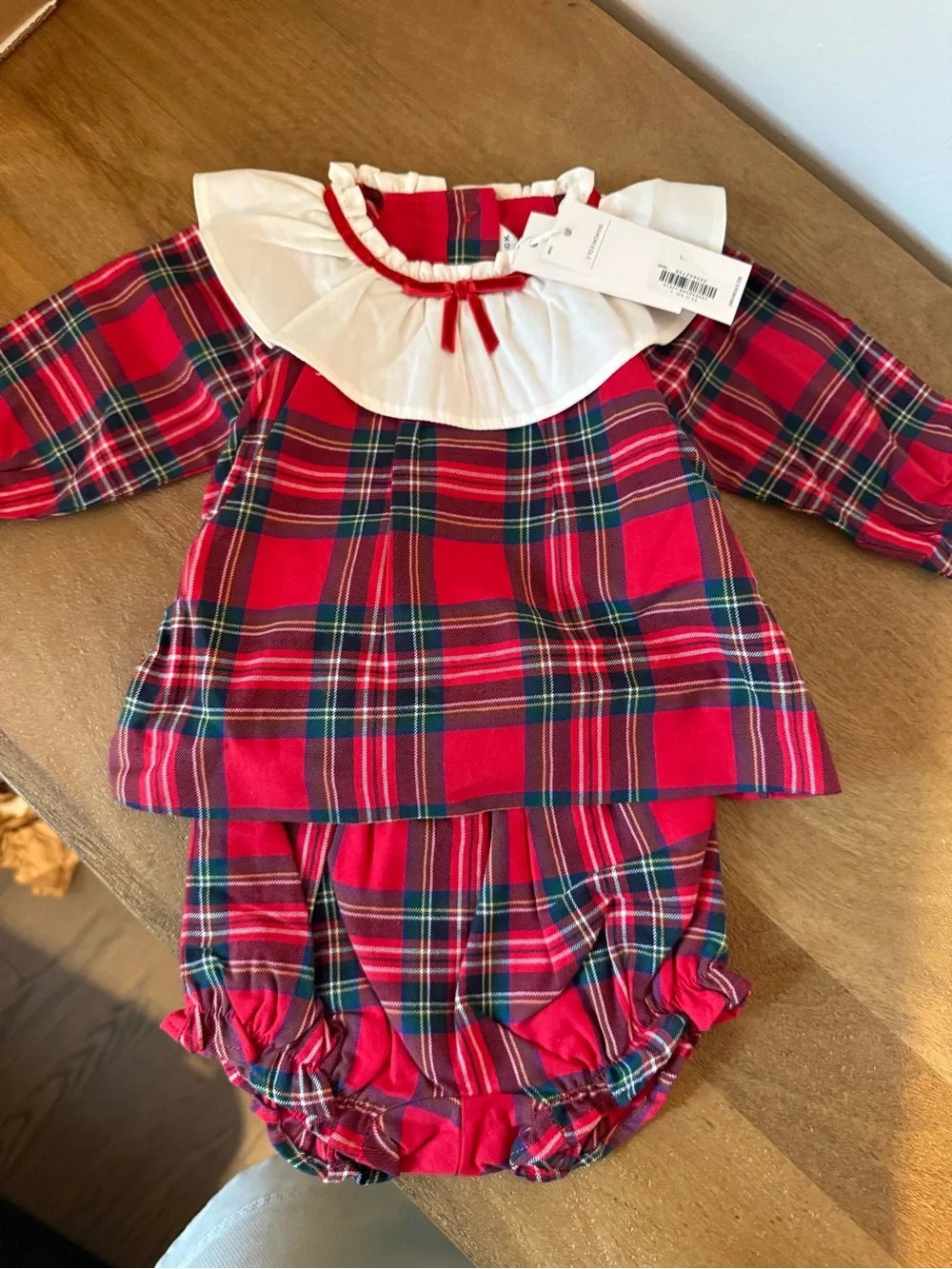 Janie and Jack Red Plaid Two-Piece Set with White Ruffle Collar